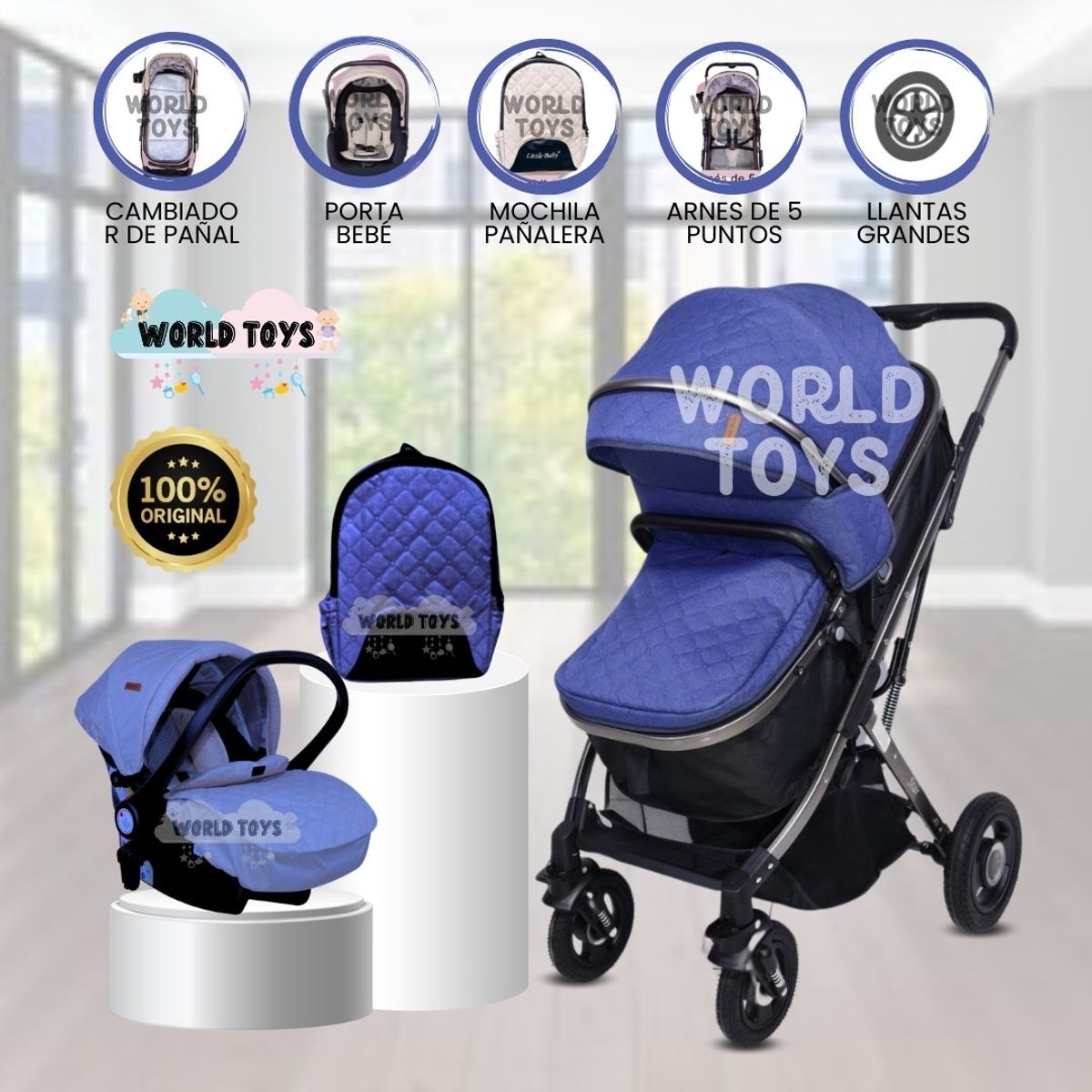 BABY - Coche Moisés con Porta Bebé «STAR VIP» Blue