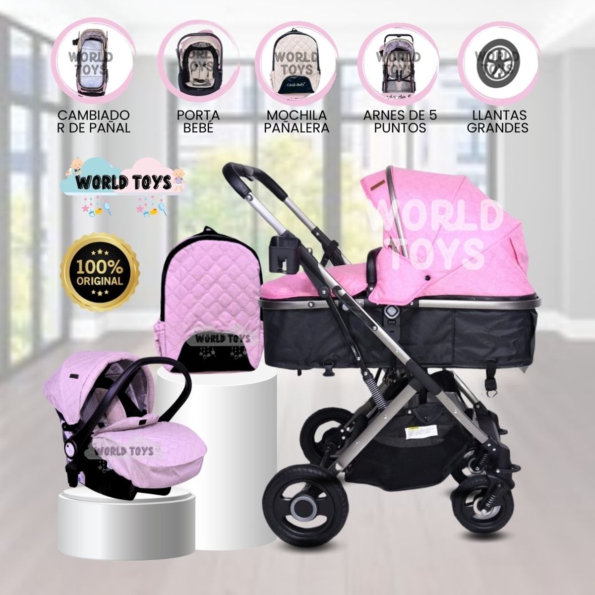 BABY - Coche Moisés con Porta Bebé «STAR VIP» Pink