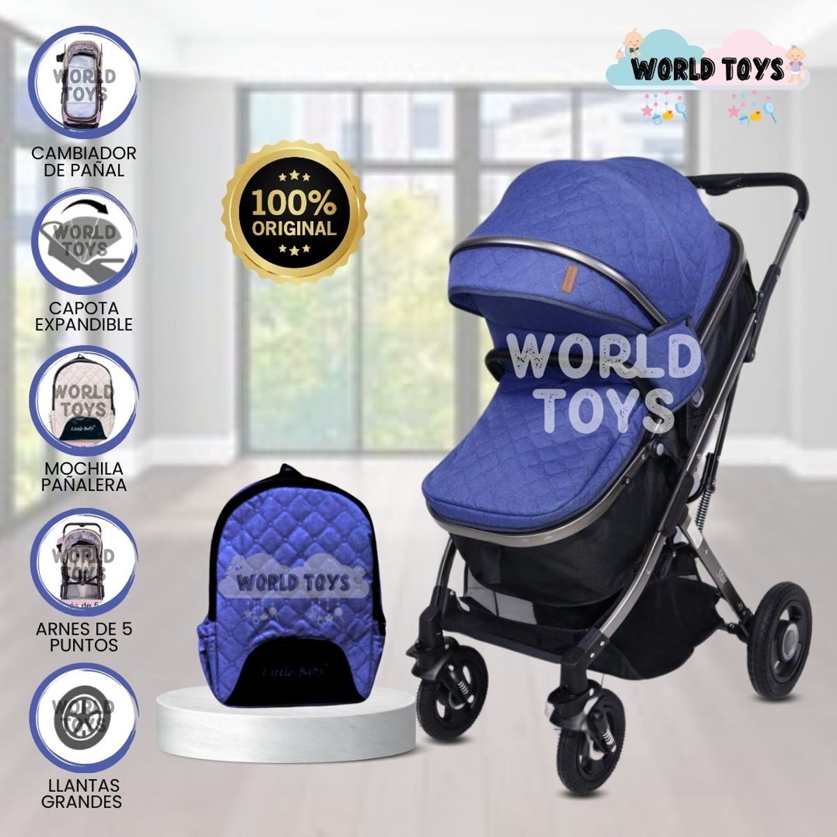 BABY - Coche Moisés con Mochila Pañalera «STAR» Blue