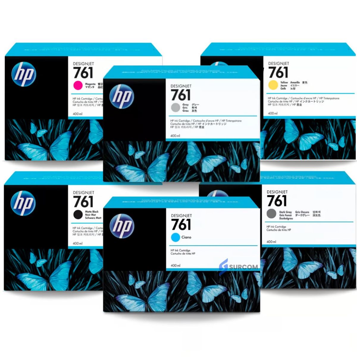 HP - Kit de Tinta HP 761 Original 6 Colores 400 ml