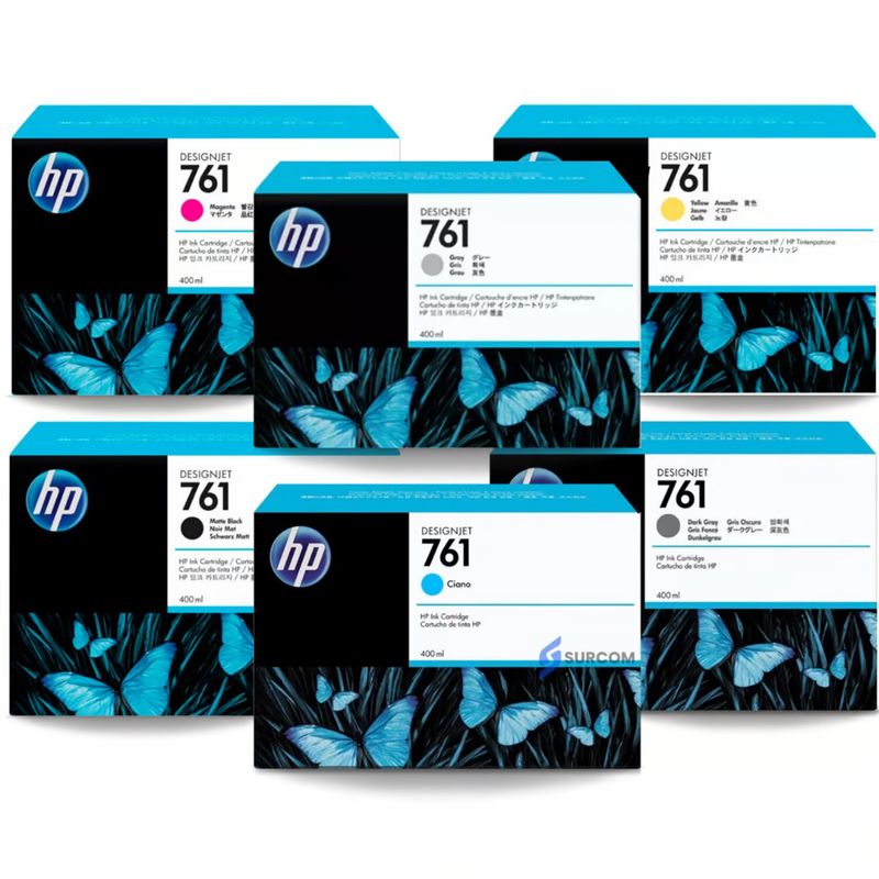 HP - Kit de Tinta HP 761 Original 6 Colores 400 ml