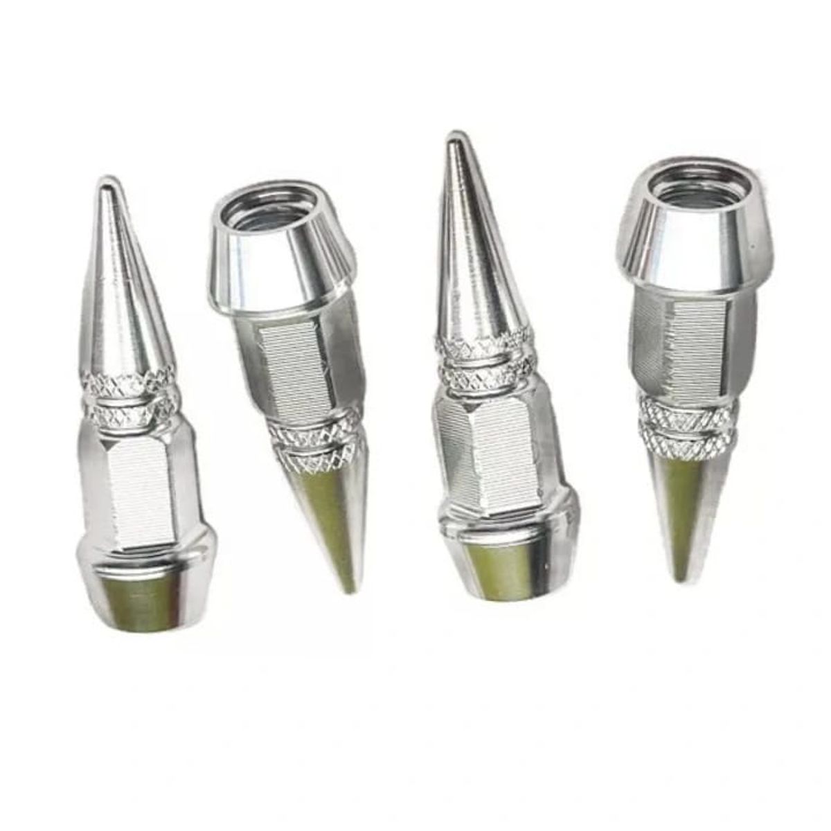 GENERICO - Tapa De Piton Punta Mediana Cubre Valvula 4 Pcs Plateado