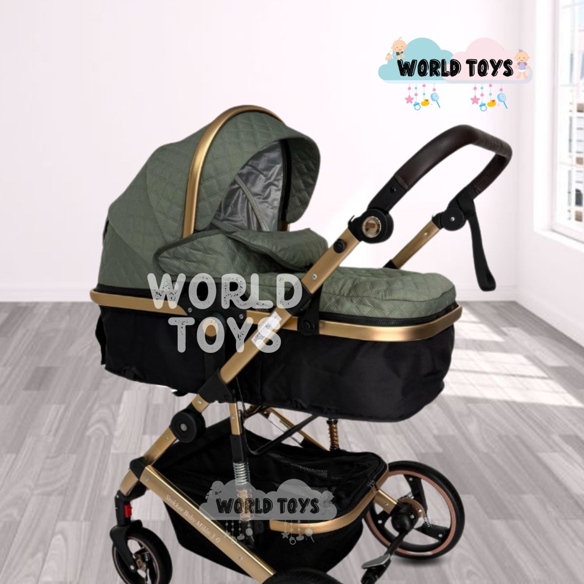 BEAUTIFUL - Coche Moisés de lujo con Mochila pañalera «MILAN LITE» Green
