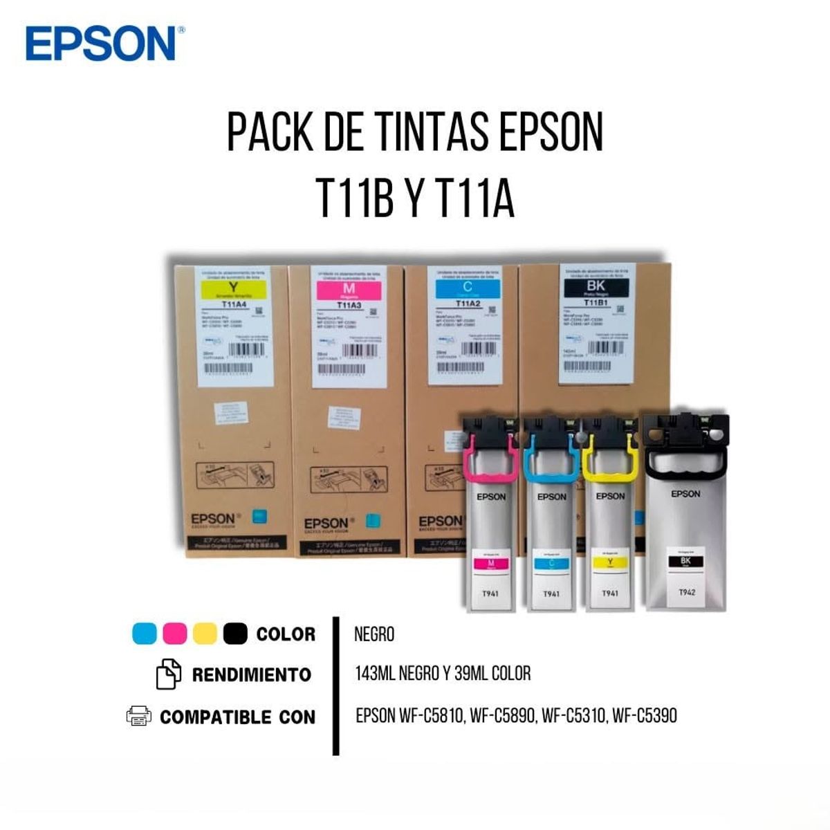 EPSON - Pack Cartucho Tinta Epson Bolsa Original WF-C5810/90 4 Colores 10K/5K