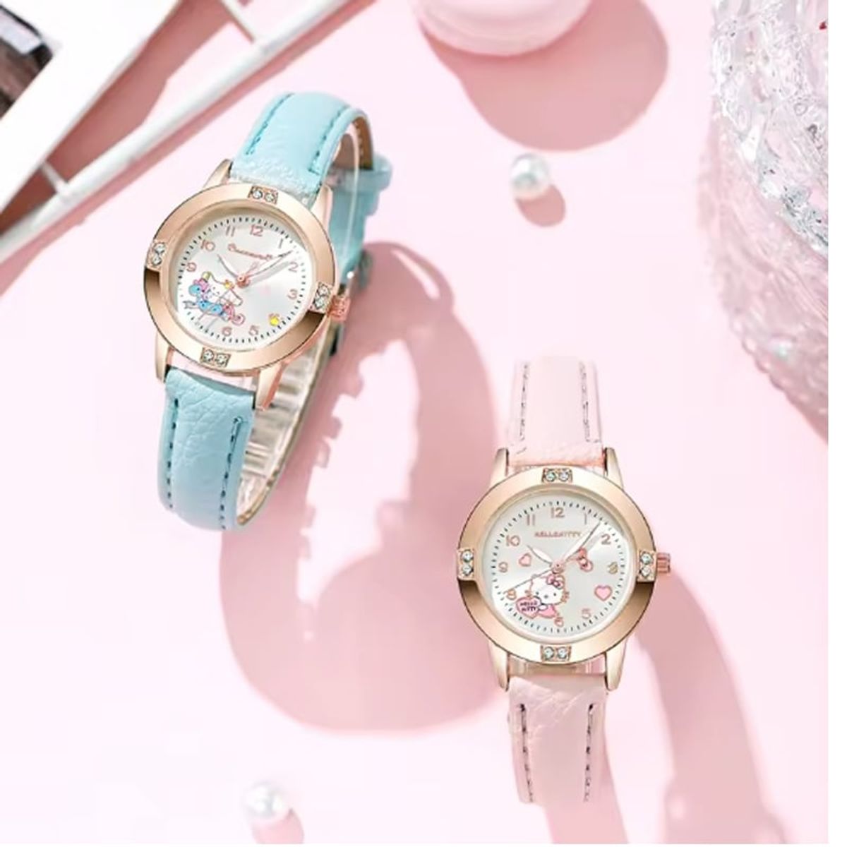 OVOTOUMI - Reloj Hallokitty Correa Magnética Piedras preciosas-YEZ-Rosa