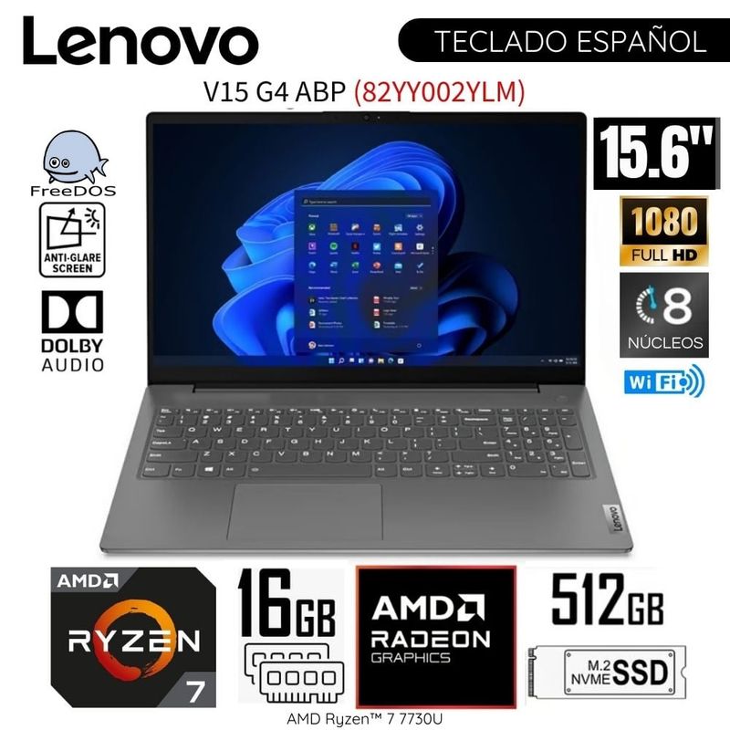 LENOVO - Laptop Lenovo V15 G4 ABP AMD Ryzen 7-7730U RAM 16GB SSD 512GB 15.6"  FHD - 82YY002YLM