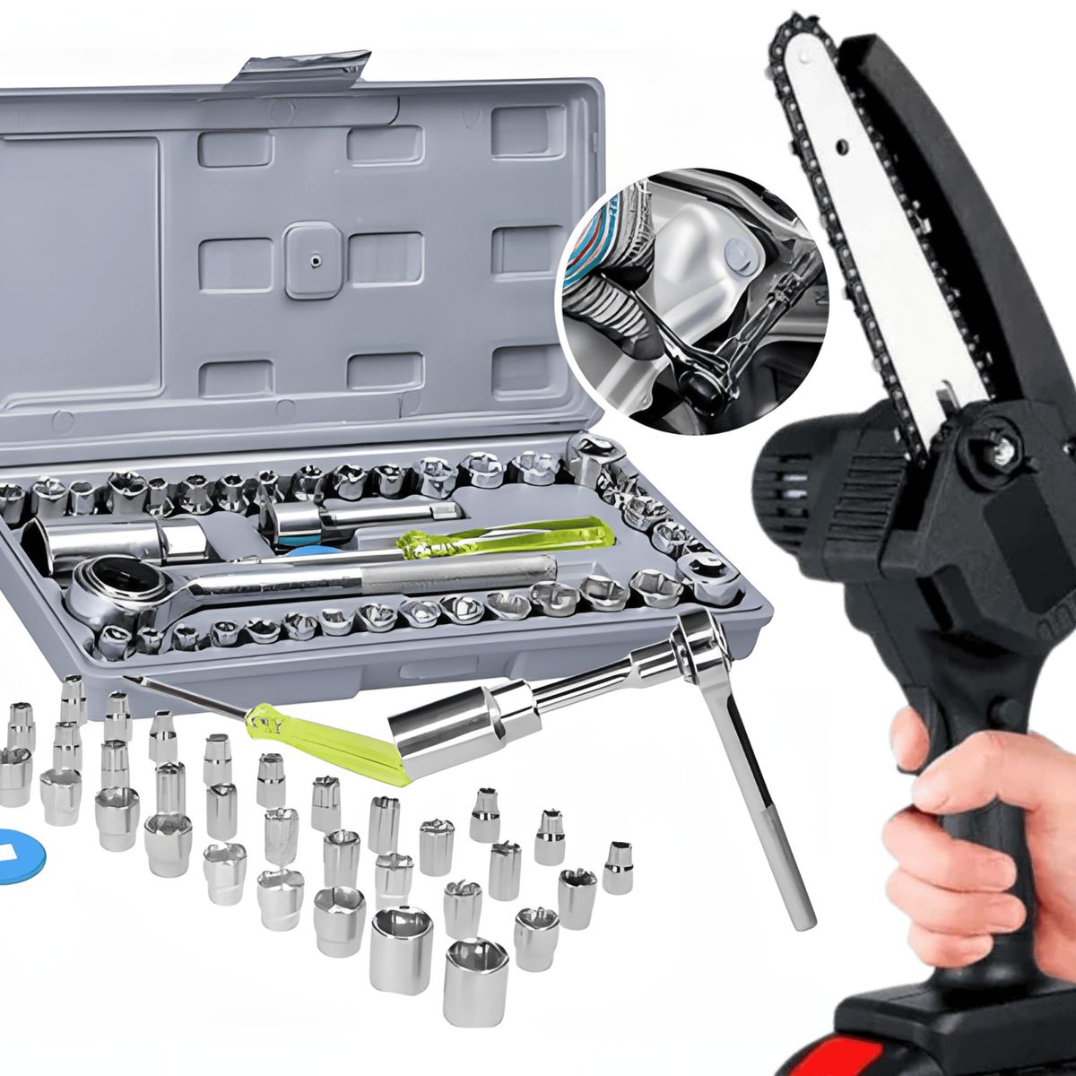 ROSH - Dúo: Motosierra de 6'' y Set de Dados 40 Piezas