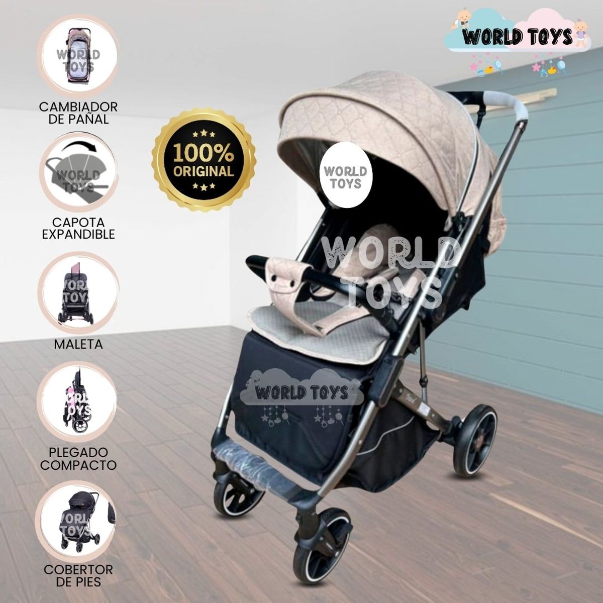 Baby - Coche de Paseo Maleta  «LIVANO TRAVEL» Beige