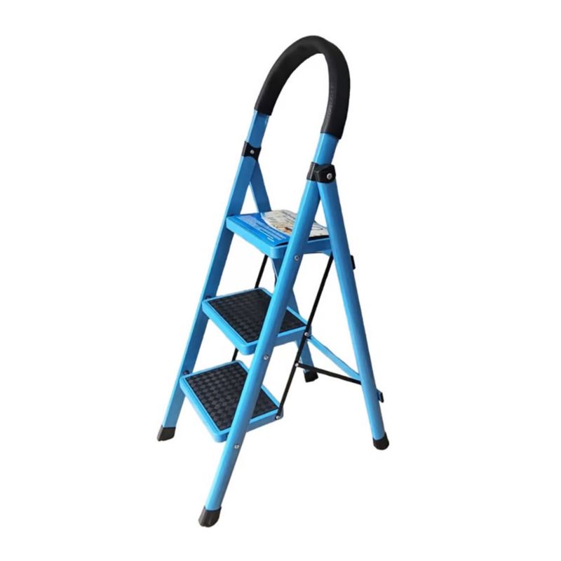 GENERICO - Escalera Plegable 3 Pasos Resistente y Antideslizante Celeste