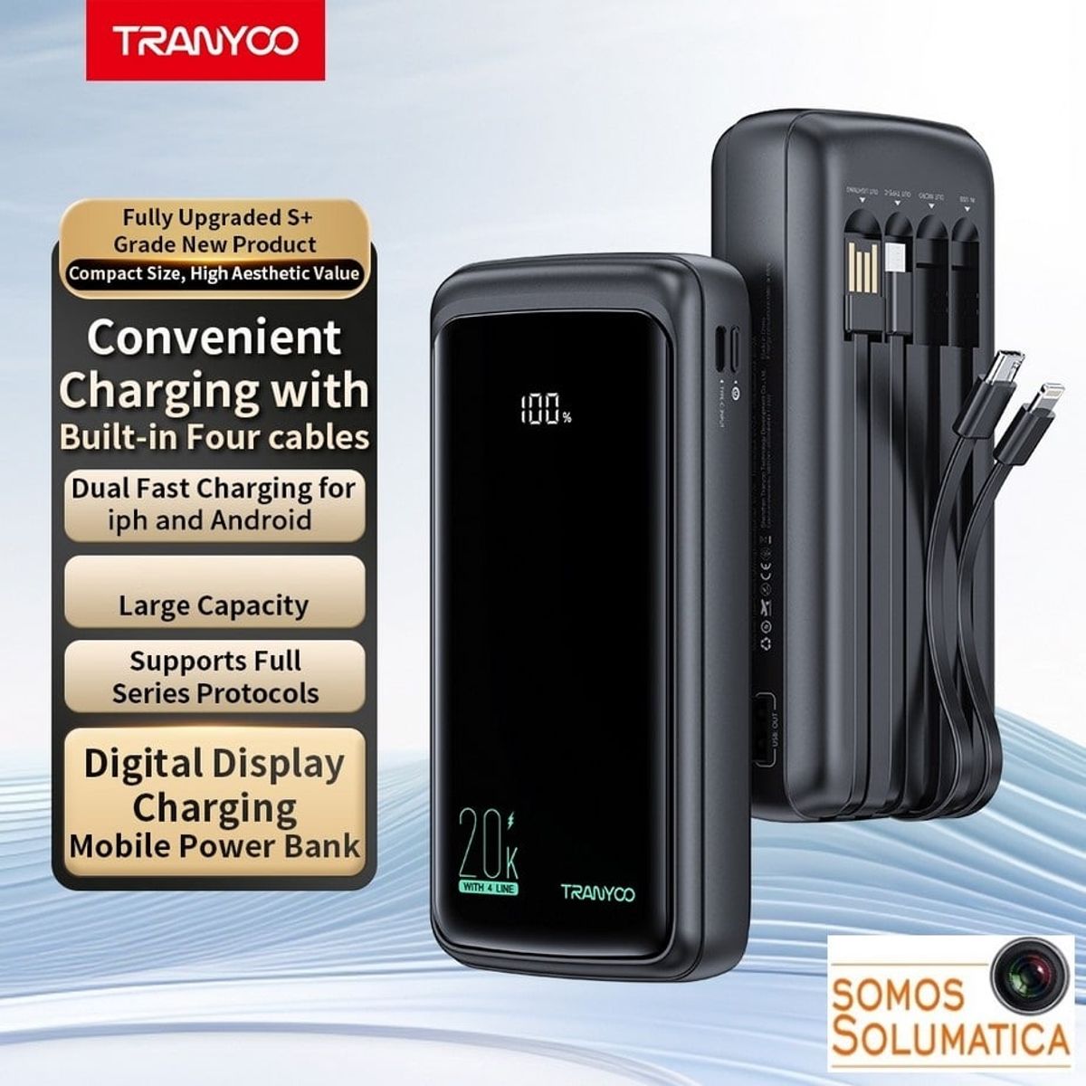 TRANYOO - Cargador Portatil 10000mA - 20W Cables integrados - Bateria Tranyoo