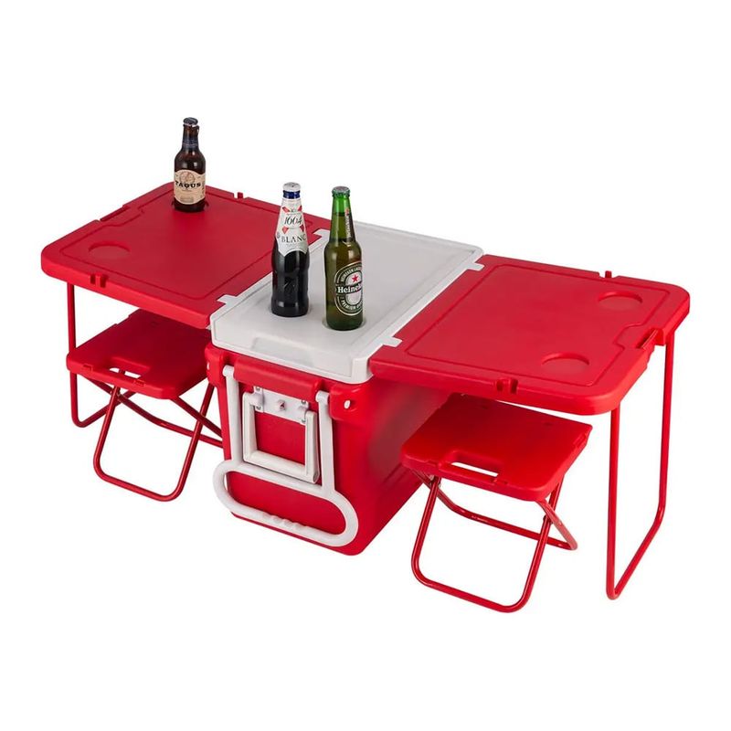GENERICO - Cooler multifuncional plegable y accesorios - Rojo