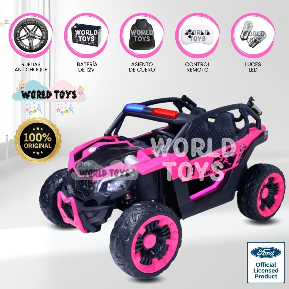 FORD - Carro a Batería 4x4 «DUNE POLICE» Todo Terreno Pink