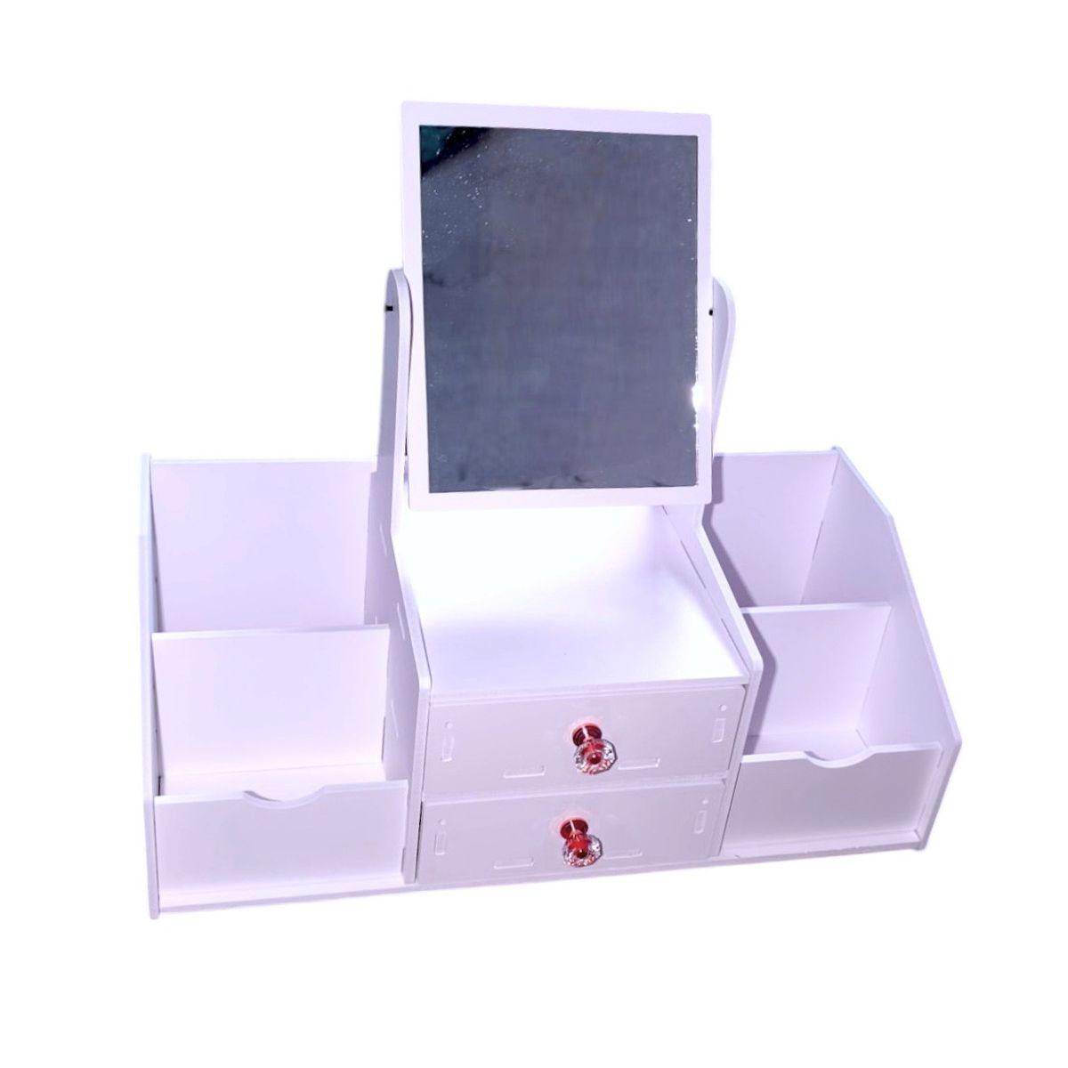 GENERICO - Organizador multiusos 2 cajones con espejo cuadrado color blanco