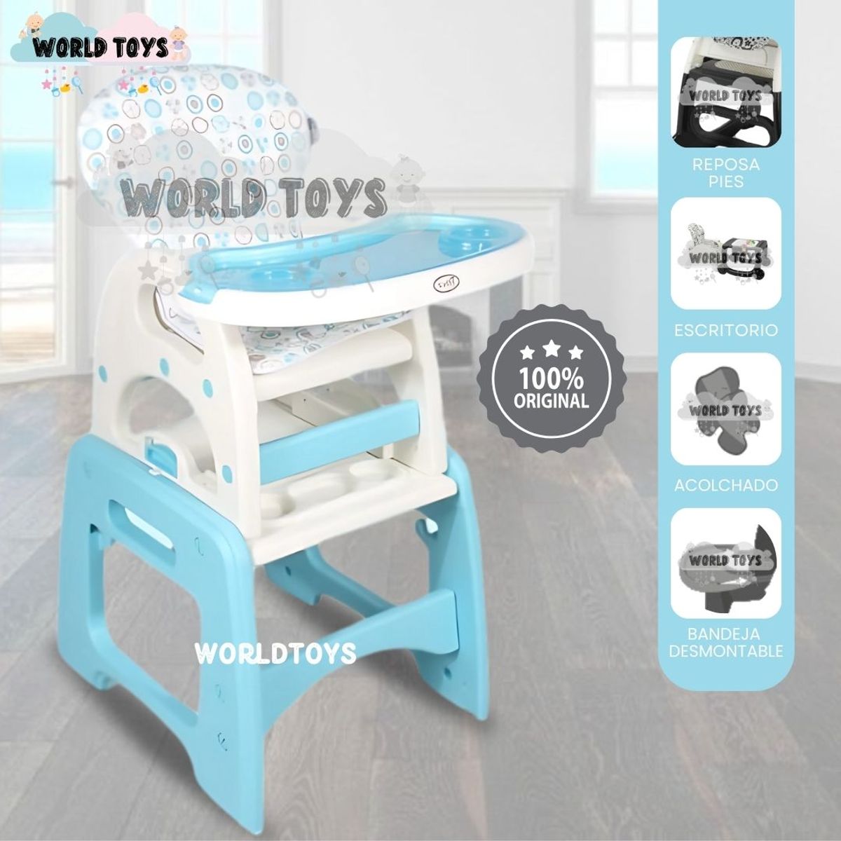 BABY - Silla de Comer 3 en 1 «VELLYER» Light Blue