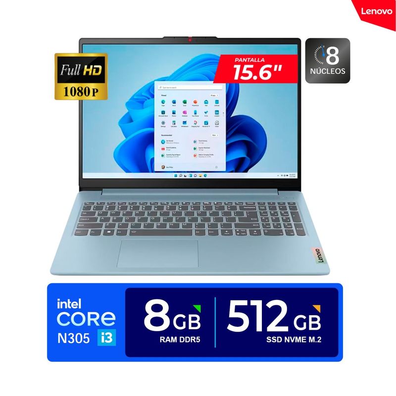 LENOVO - LAPTOP LENOVO IdeaPad Slim 3 /15.6" FHD / Core i3-N305, 3.8GHz / 8GB DDR5, 512GB SSD / FREEDOS