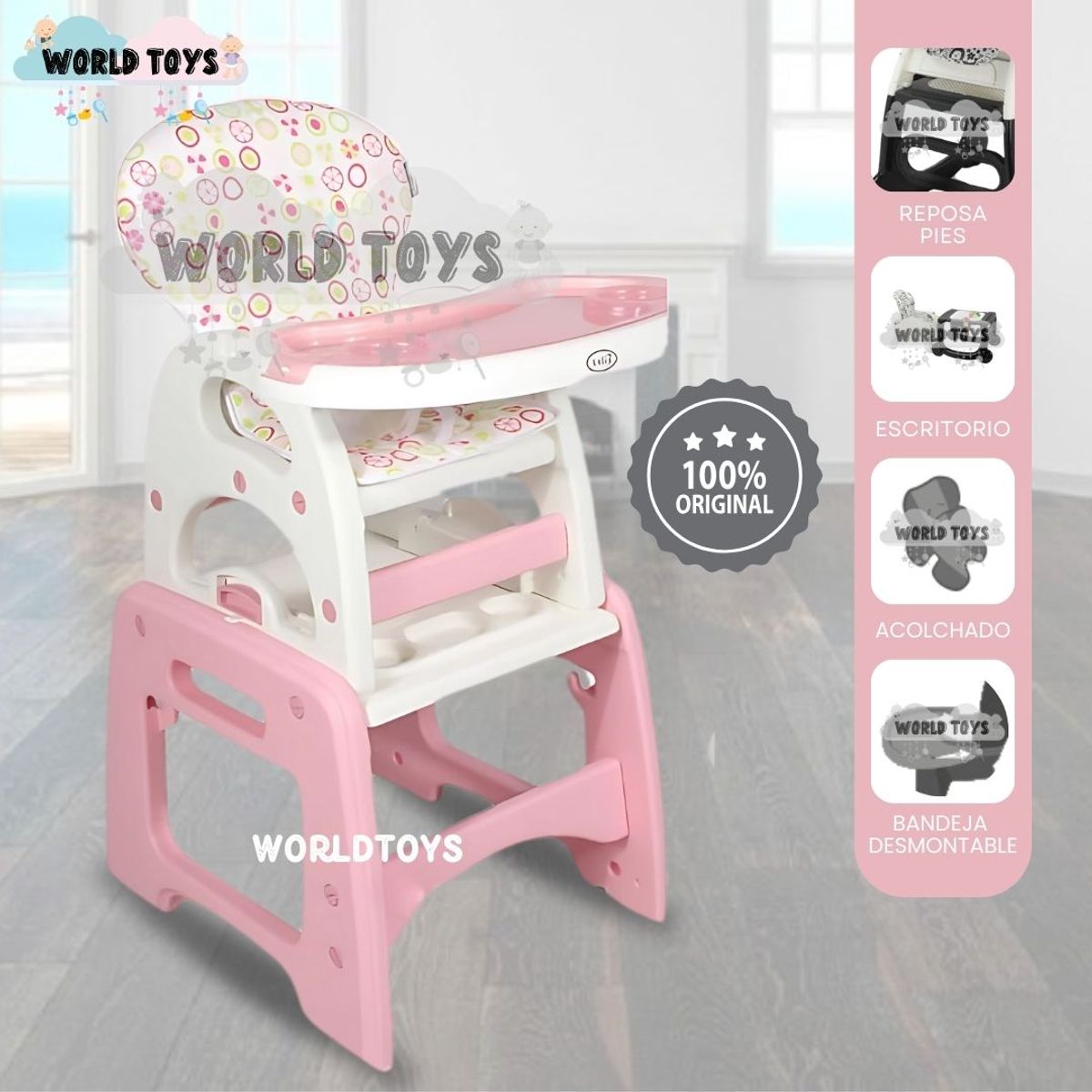 BABY - Silla de Comer 3 en 1 «VELLYER» Pink