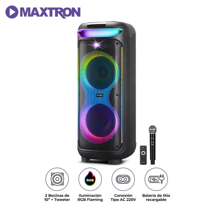 MAXTRON - Torre de Sonido Maxtron Bravatto USB BT TWS LED RGB Micrófono