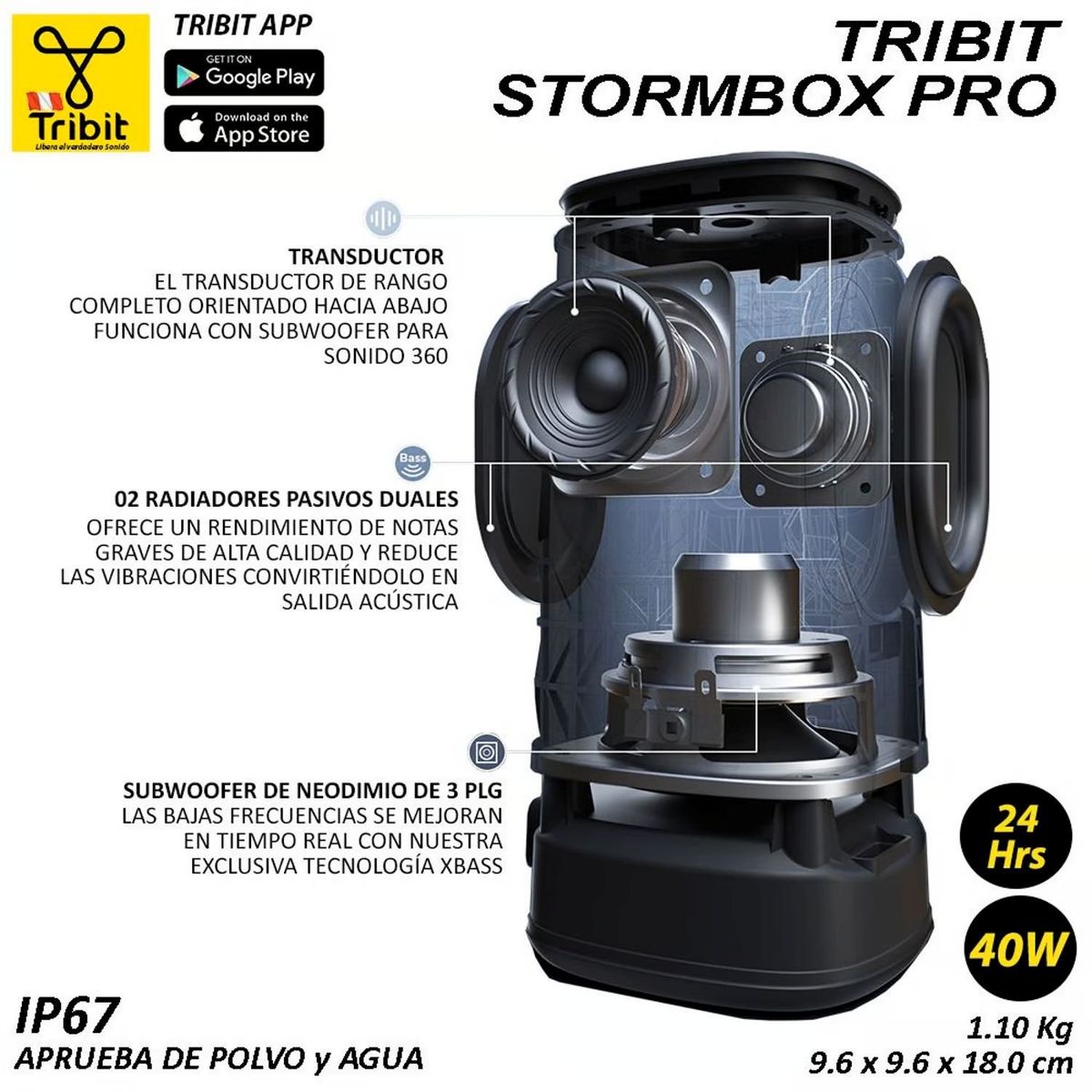 TRIBIT - ribit StormBox Pro 40W reales - Altavoz Bluetooth