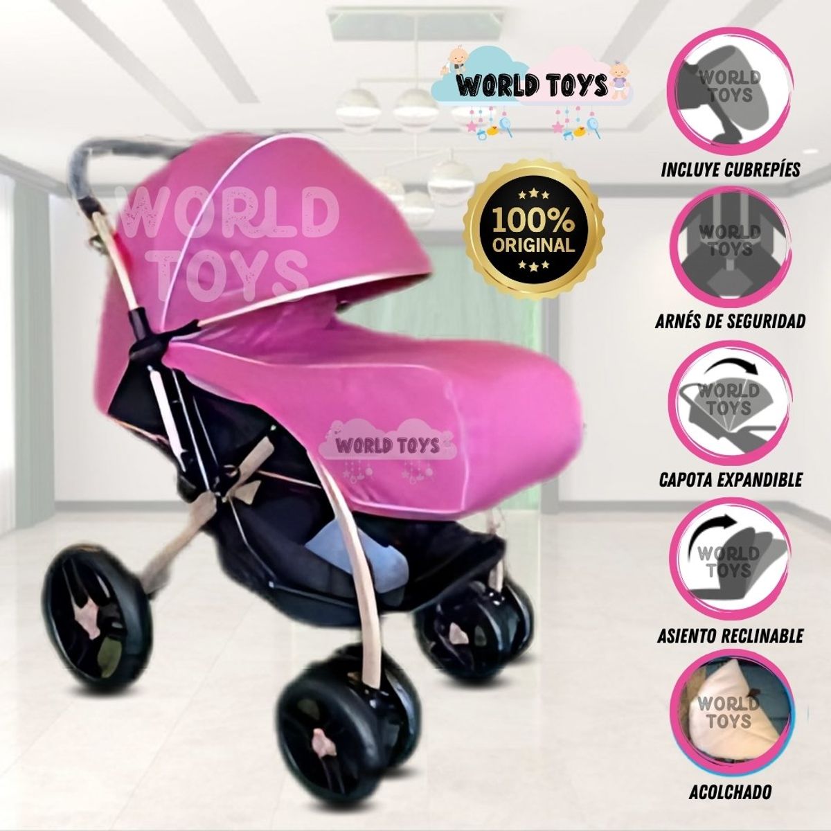 BABY - Coche Cuna De Lujo «LLANTONE» Pink