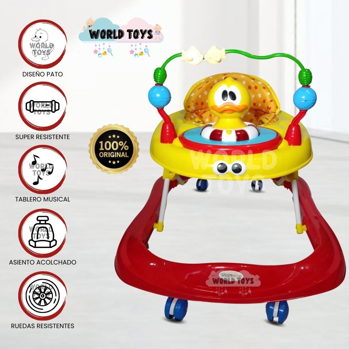 BABY - Andador con Tablero Musical «DUCKY LUCKY» 3 en 1 Red