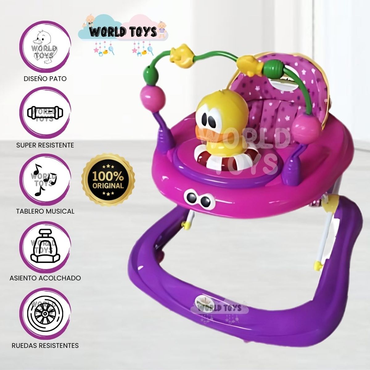 BABY - Andador con Tablero Musical «DUCKY LUCKY» 3 en 1 Purple