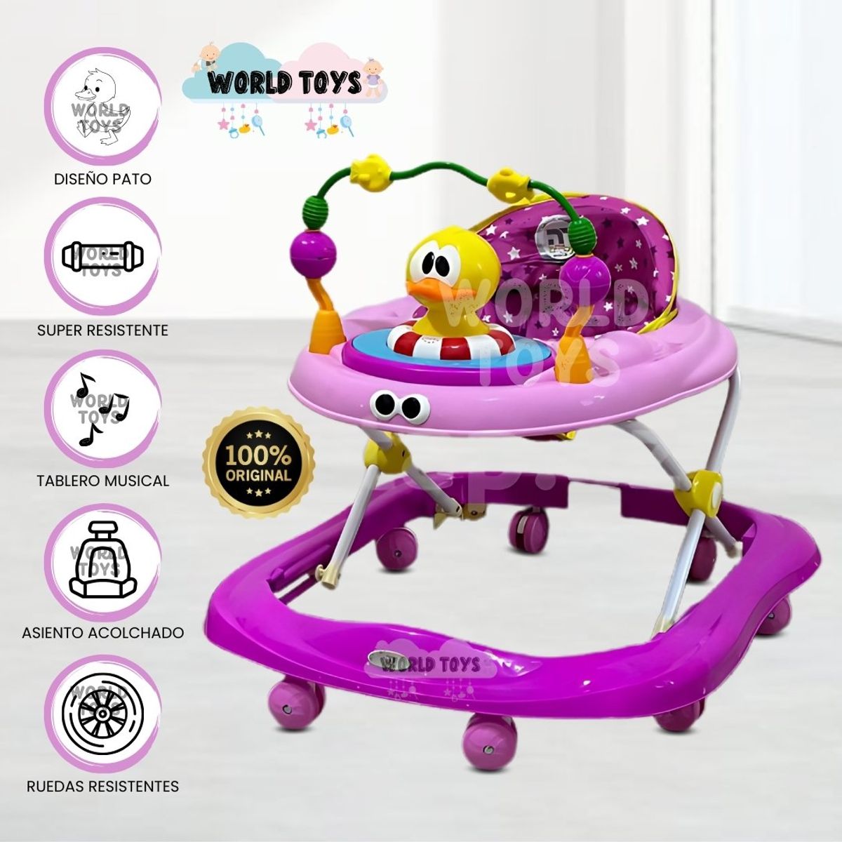 Baby - Andador con Tablero Musical «DUCKY LUCKY» 3 en 1 Pink