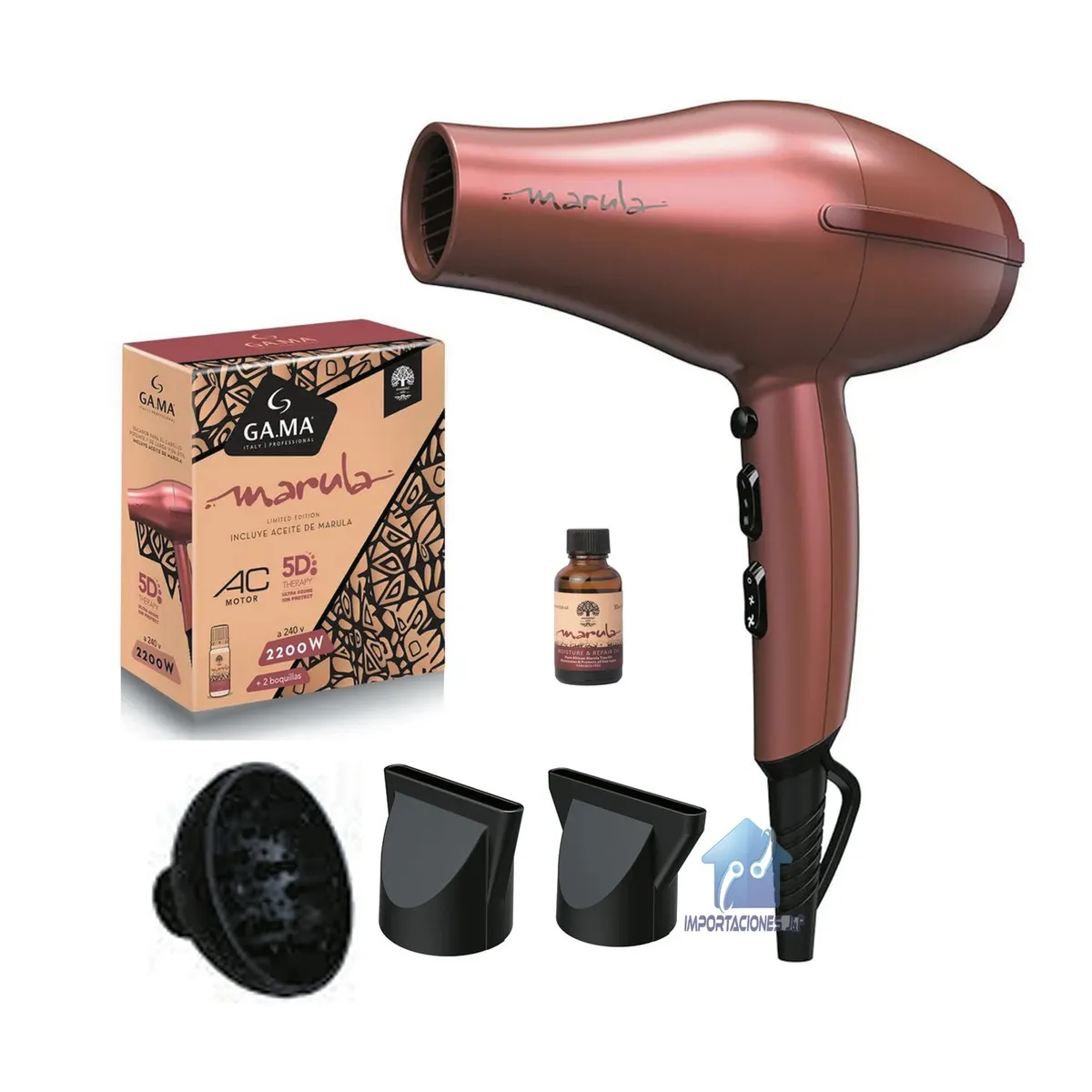 GAMA - Secadora Gama Marula profesional 5D Therapy ion protect con difusor + boquillas