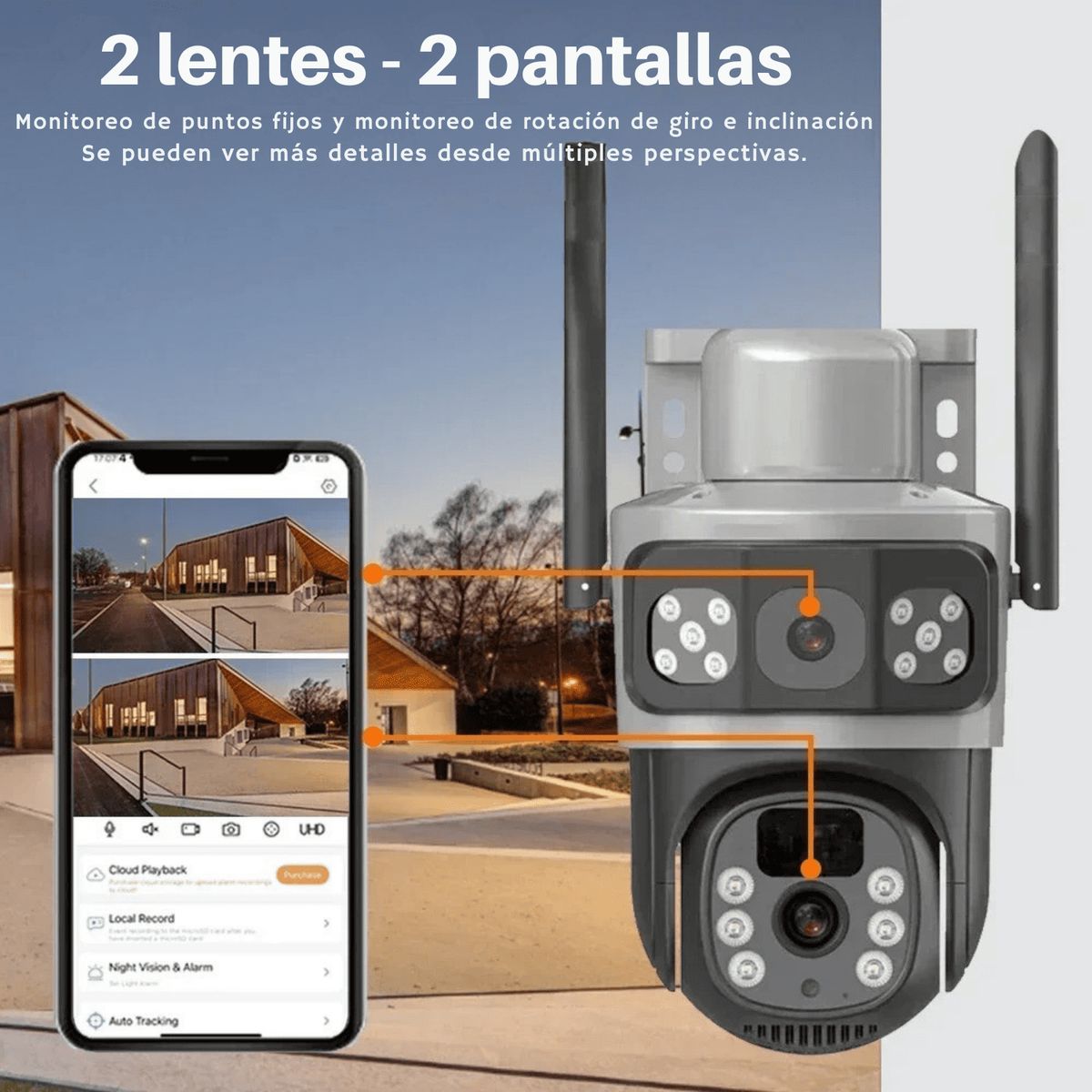 OEM - Cámara Seguridad IP con Panel Solar 4K de 8 MP doble lente, WiFi, inalámbrica