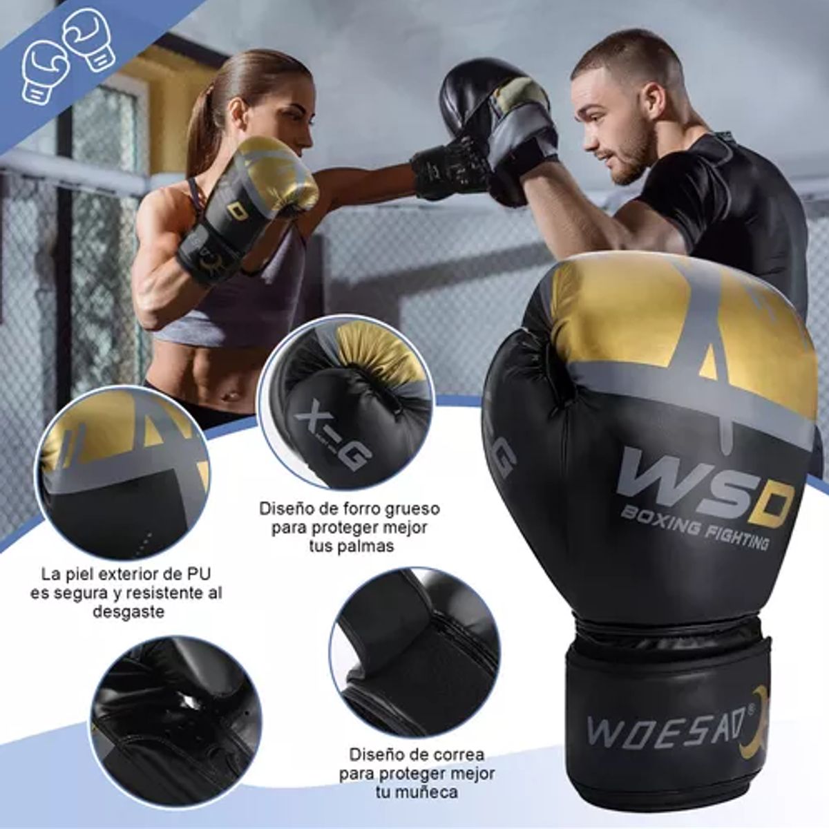 GENERICO - Guante De Box Profesional 14 Onzas WSD negro Fitness