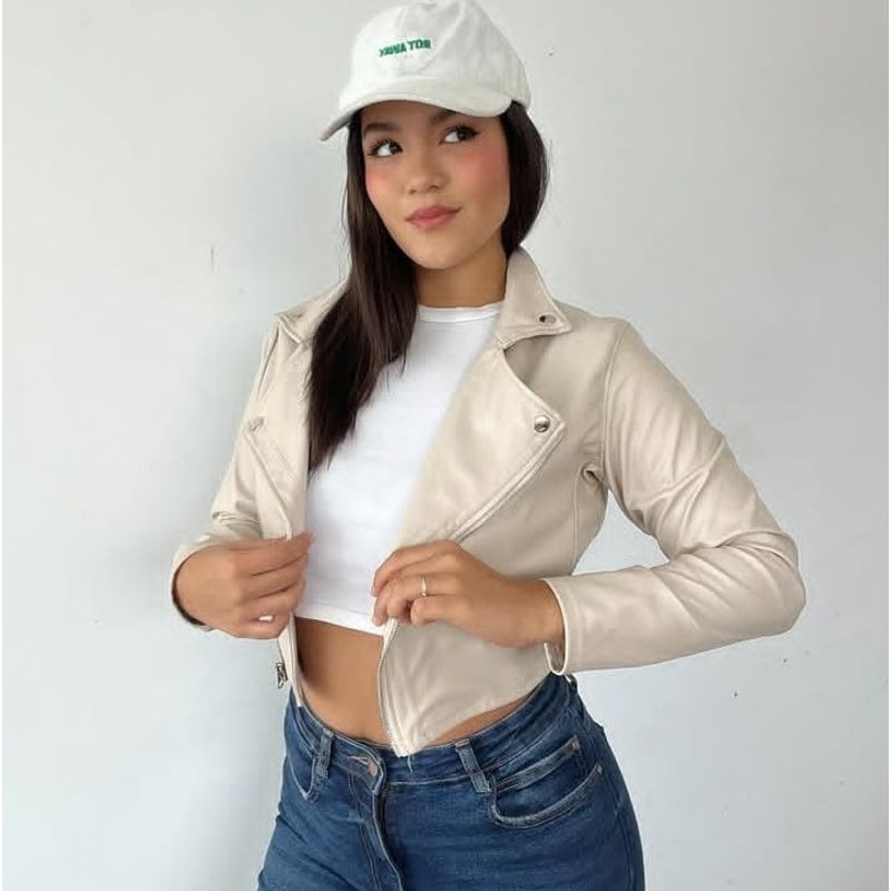 GENERICO - CASACA BIKER CUERINA CASUAL PARA MUJER