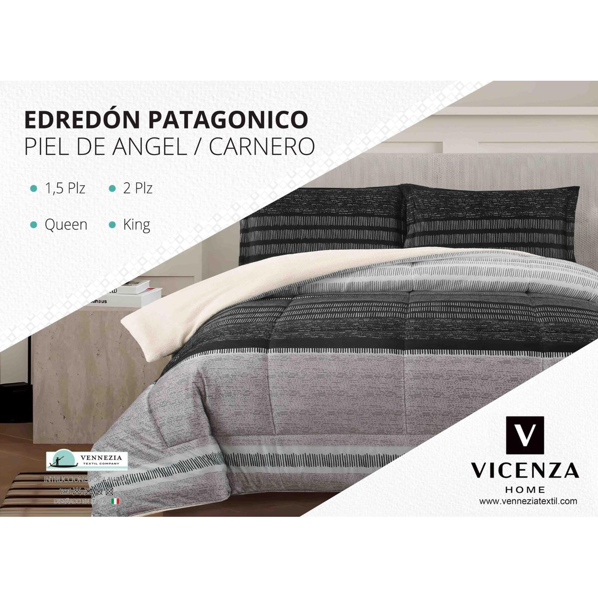 VENECIA - Set Edredón 2Pz Piel de Ángel con Carnero + Sabanas y Fundas