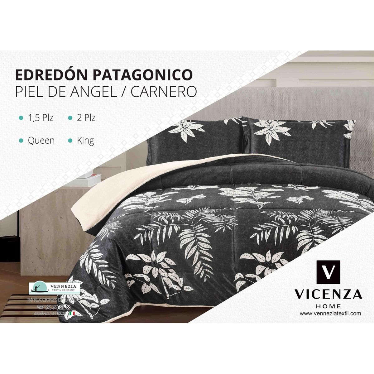 VENECIA - Set Edredón 2Pz Piel de Ángel con Carnero + Sabanas y Fundas