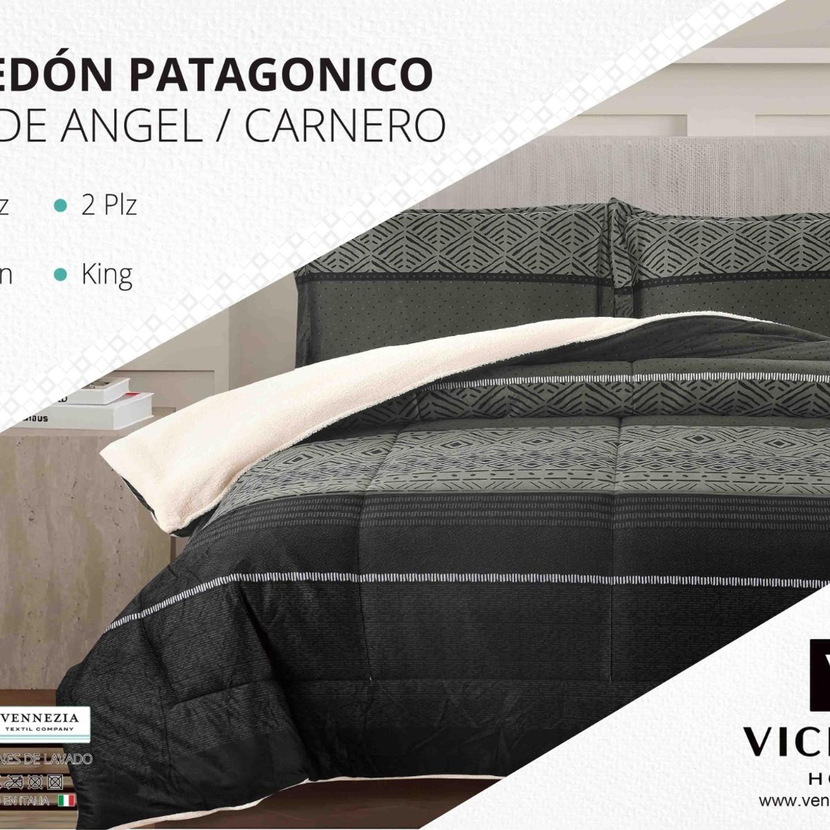 VENECIA - Set Edredón 2Pz Piel de Ángel con Carnero + Sabanas y Fundas