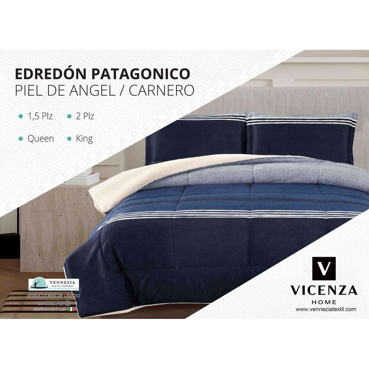 VENECIA - Set Edredón 2Pz Piel de Ángel con Carnero + Sabanas y Fundas