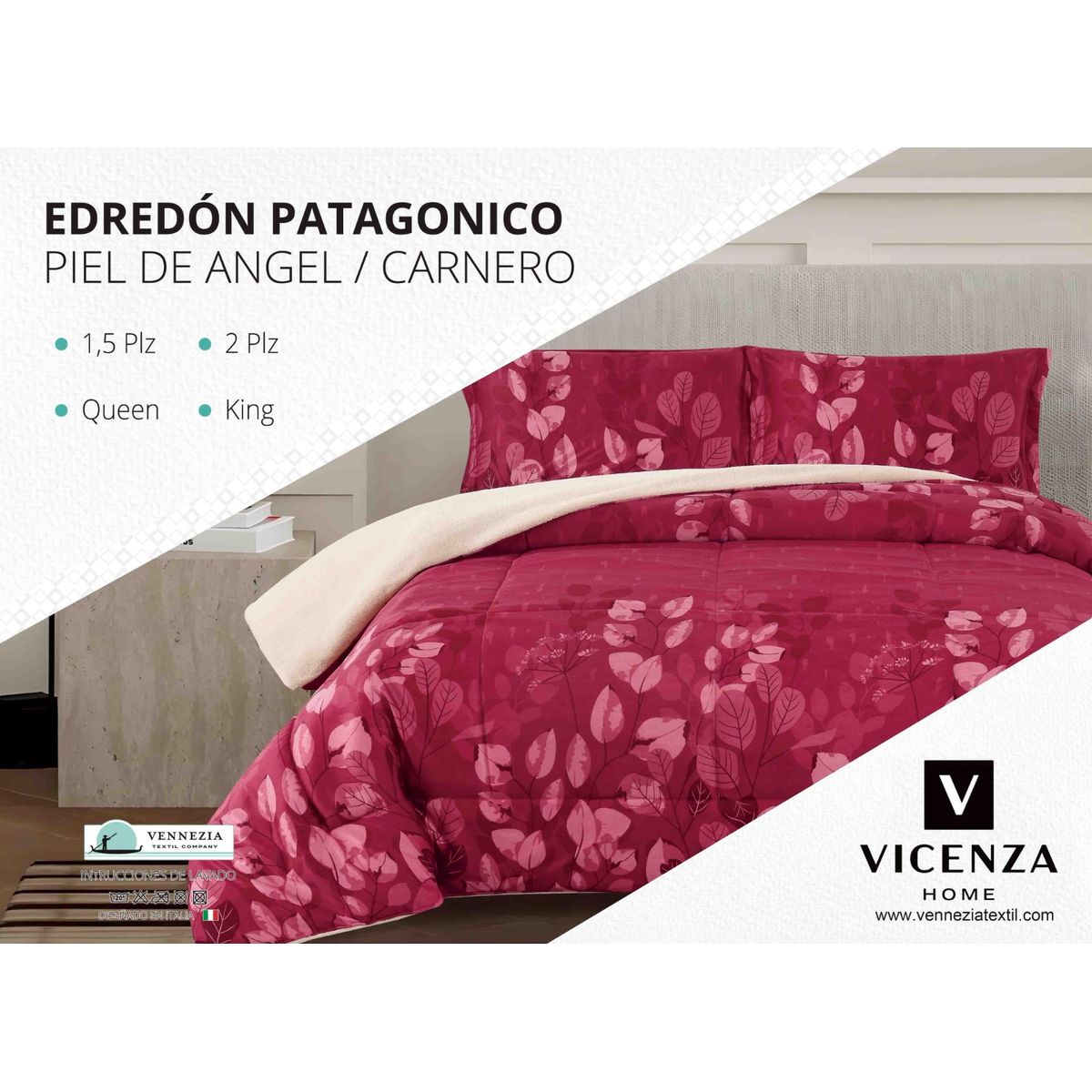 VENECIA - Set Edredón 2Pz Piel de Ángel con Carnero + Sabanas y Fundas