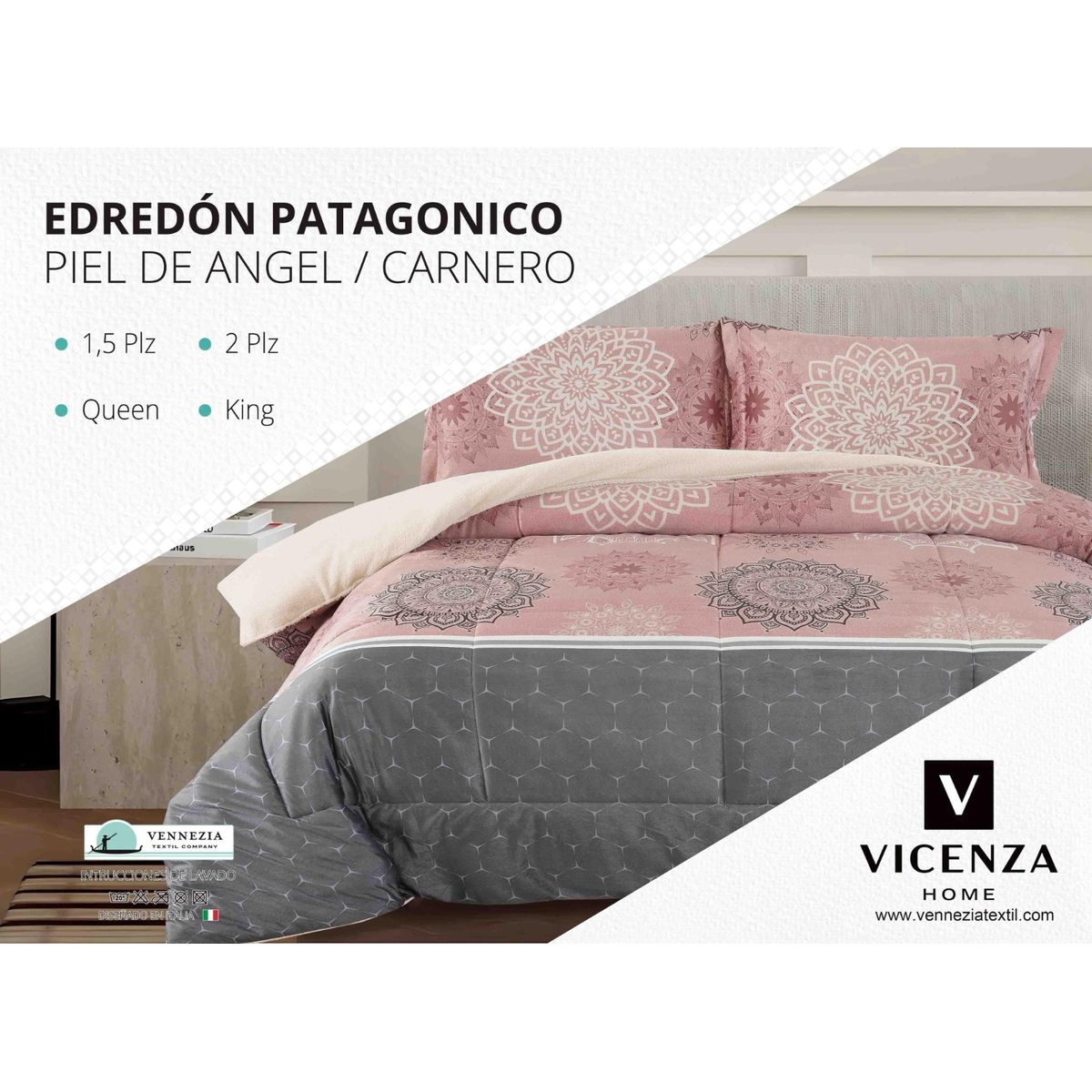 VENECIA - Set Edredón 2Pz Piel de Ángel con Carnero + Sabanas y Fundas