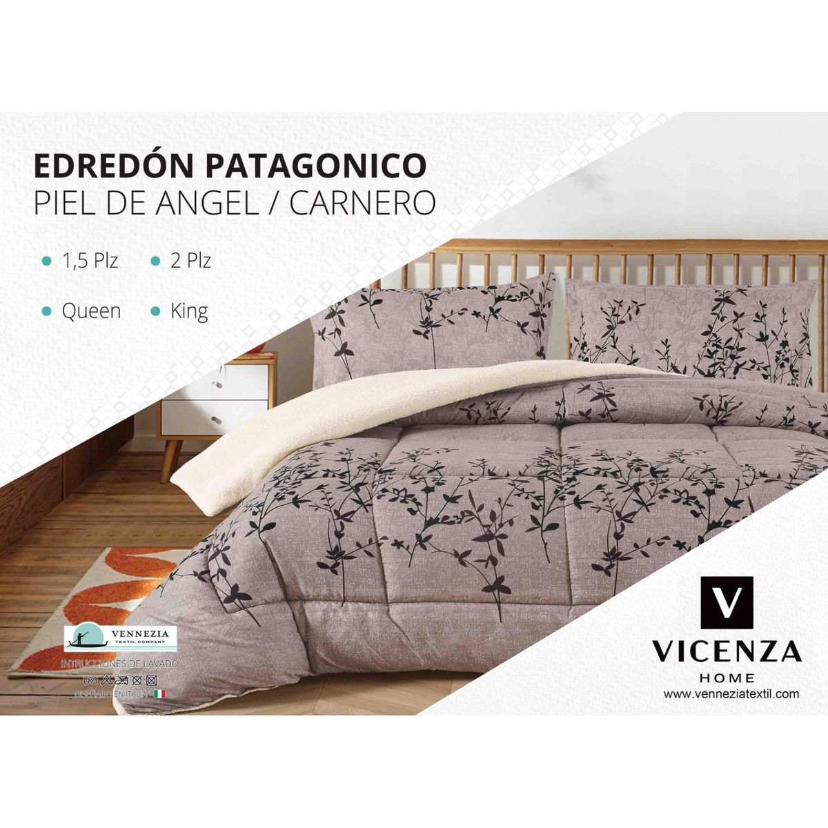 VENECIA - Set Edredón 2Pz Piel de Ángel con Carnero + Sabanas y Fundas