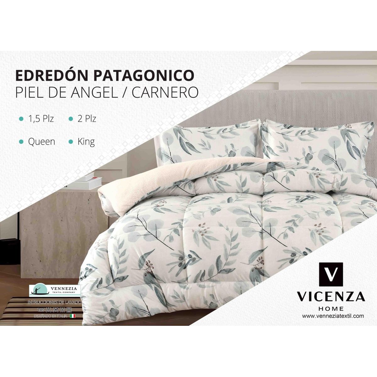VENECIA - Set Edredón 2Pz Piel de Ángel con Carnero + Sabanas y Fundas
