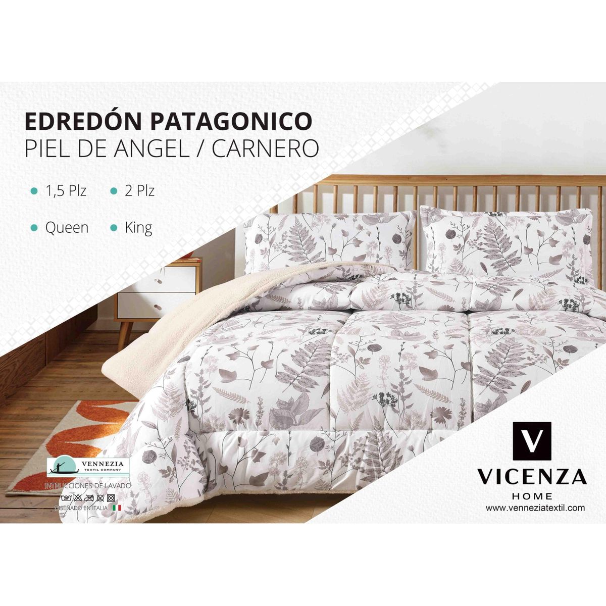 VENECIA - Set Edredón 2Pz Piel de Ángel con Carnero + Sabanas y Fundas