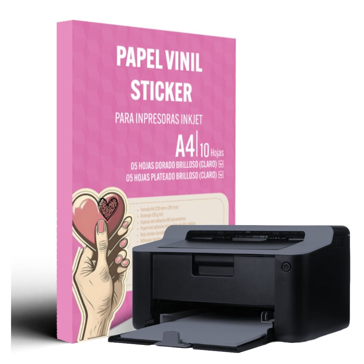 GENERICO - Vinil Adhesivo Imprimible Dorado y Plateado A4 x 10H