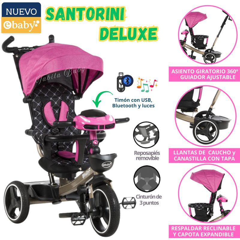 EBABY - Triciclo para niños Musical con luces Santorini Rosado