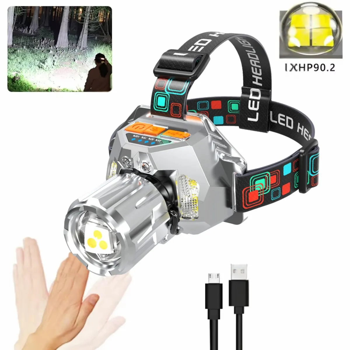 OEM - Linterna de cabeza recargable tricolor Luz potente para pesca y campin