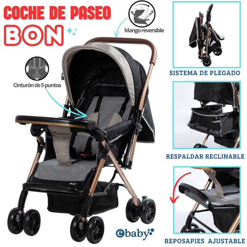 EBABY - Coche de paseo para Bebe Mango Reversible con bandeja Bon Beige