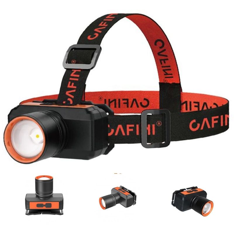 CAFINI - Linterna de Cabeza Recargable Tipo C 4 Modos Zoom 100m