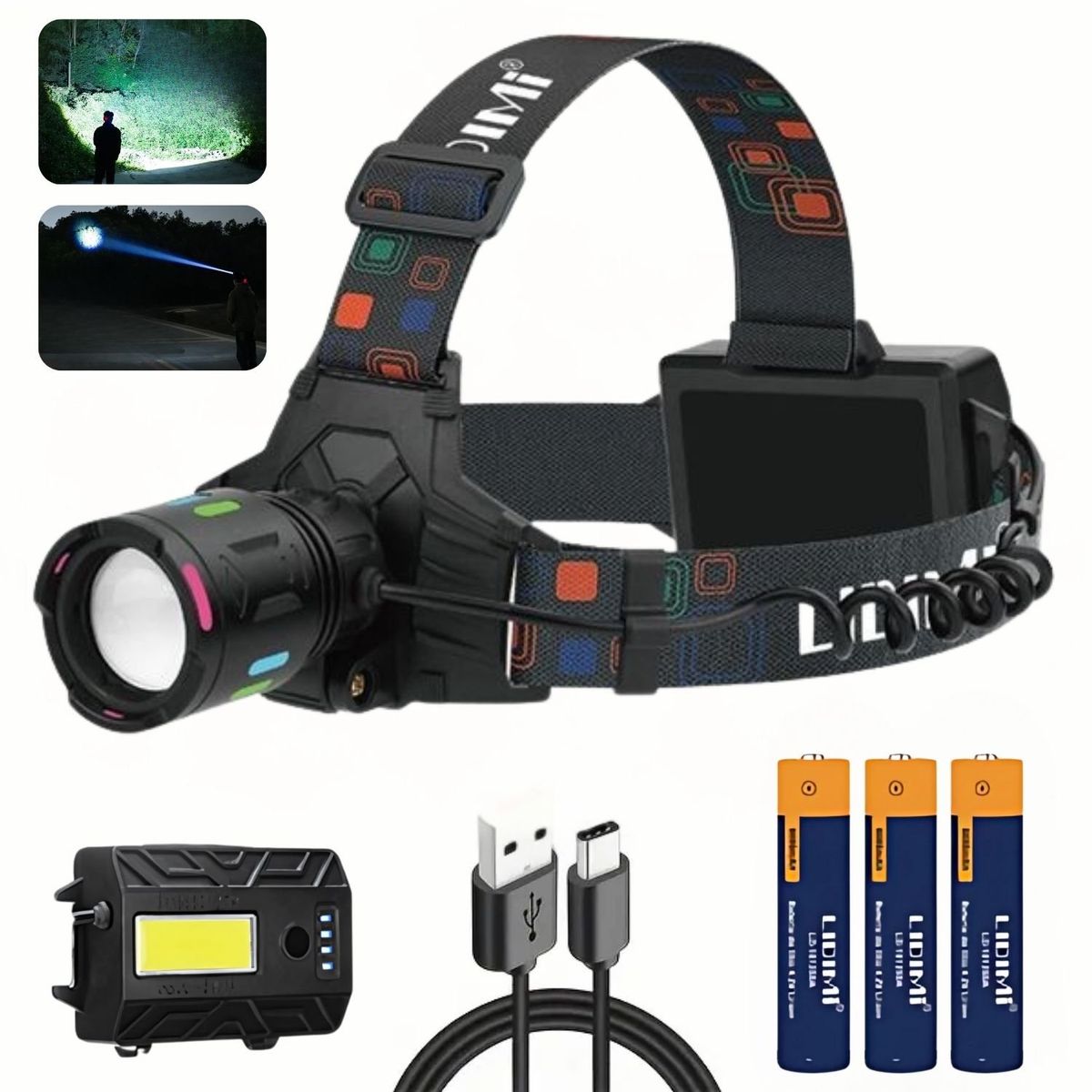 LIDIMI - Linterna de Cabeza Recargable Luz Roja Trasera  y Zoom