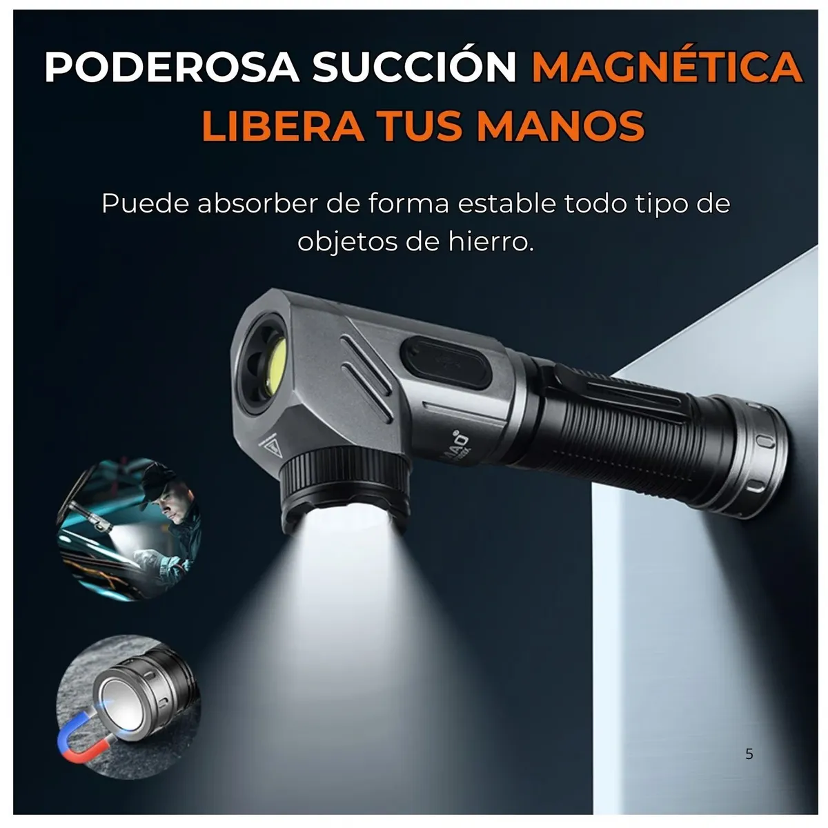 LIDIMI - Linterna Profesional De Trabajo Magnética Recargable