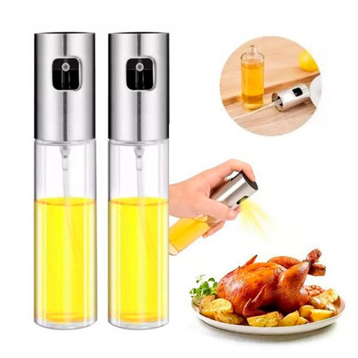 GENERICO - Dispensador De Aceite Rociador Sprays  Aceitera Vidrio 2 Set