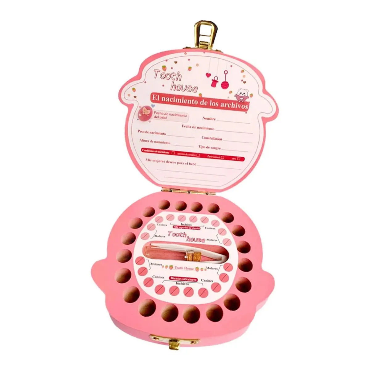 GENERICO - CAJA ROSADO DE MADERA PARA DIENTES DE BEBÉ