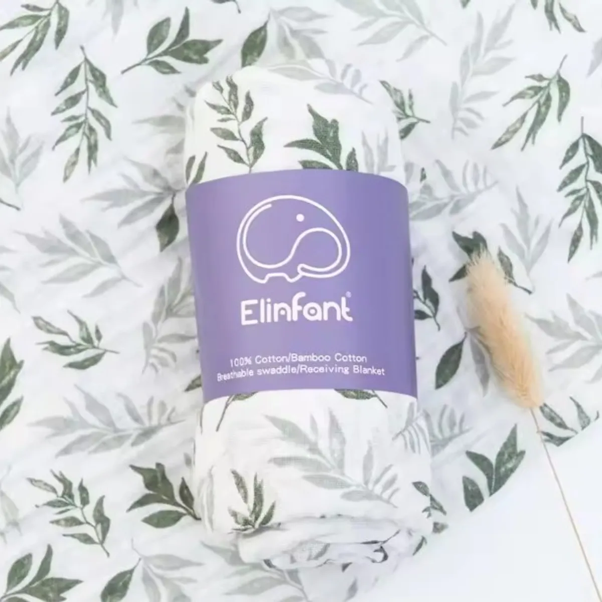 GENERICO - Muselina de algodón de bamboo para bebes y niños diseño hojas