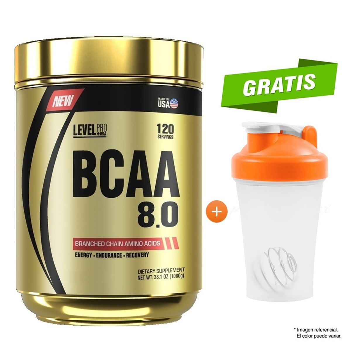 LEVEL PRO - PRO BCAA 8.0 1080 GR AMINOÁCIDOS LEVEL PRO FRUIT PUNCH + SHAKER